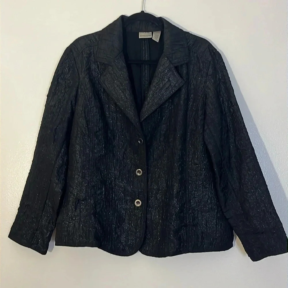 Chicos | black Sparkle black blazer/jacket Dressy women’s size 3 XL 16 texture